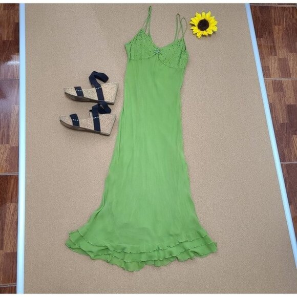 Tibi green Silk beaded dress Ruffle hem size S - Picture 2 of 16